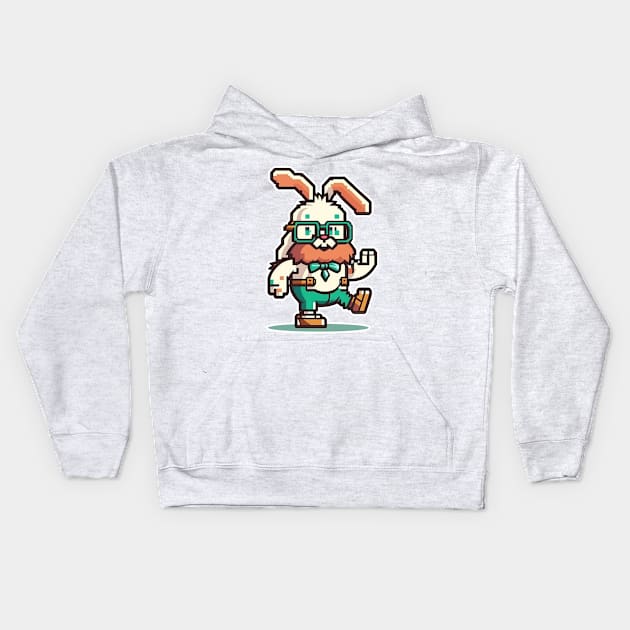 Cute happy kawaii 8-bit 16-bit pixel easter rabbit bunny Kids Hoodie by Quixar